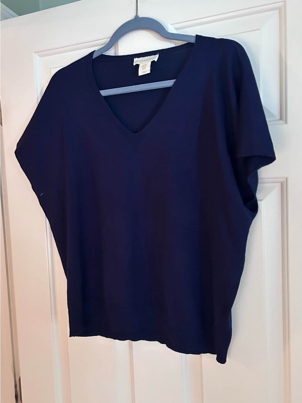 NWOT Cynthia Rowley Navy V-Neck Short Sleeve Knit Top XL